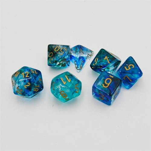 Glow in the Dark - Nebula Oceanic and Gold Luminary Dice Set -  Rollespilsterninger - Chessex